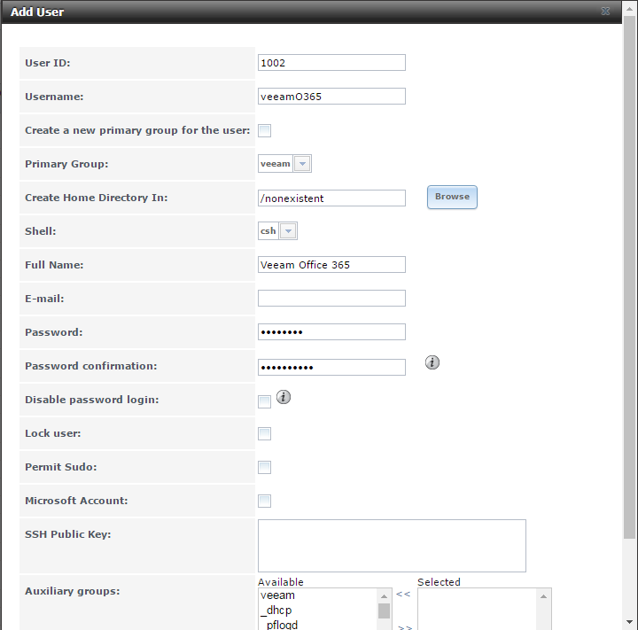 FreeNAS - Setting up a local account for Veeam Backup for Microsoft Office 365