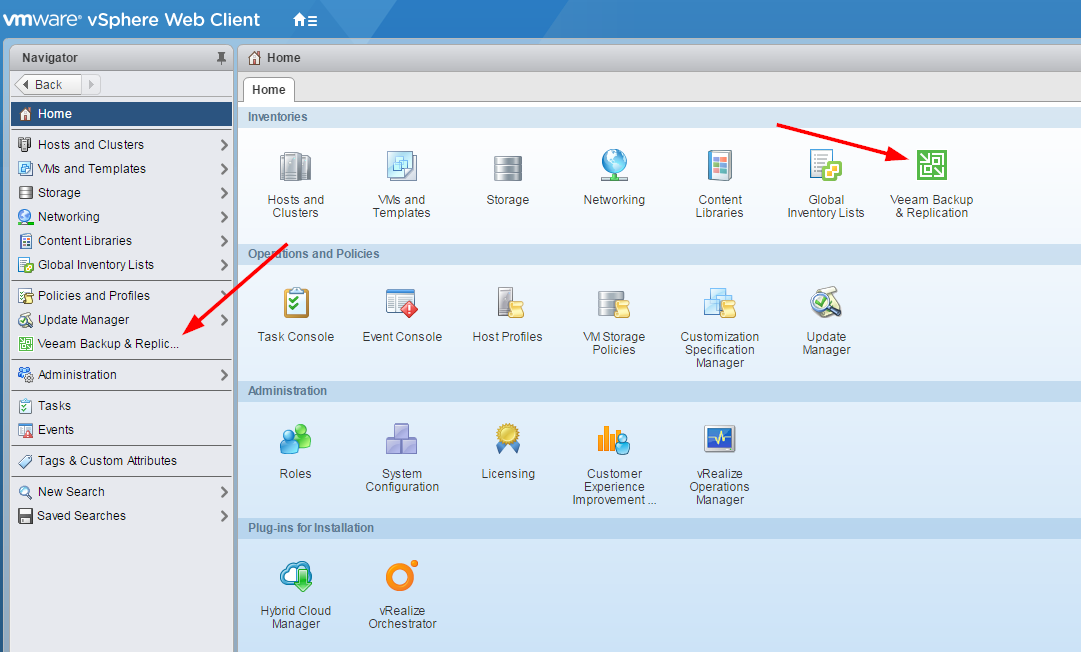 Accessing the Veeam web client plug-in