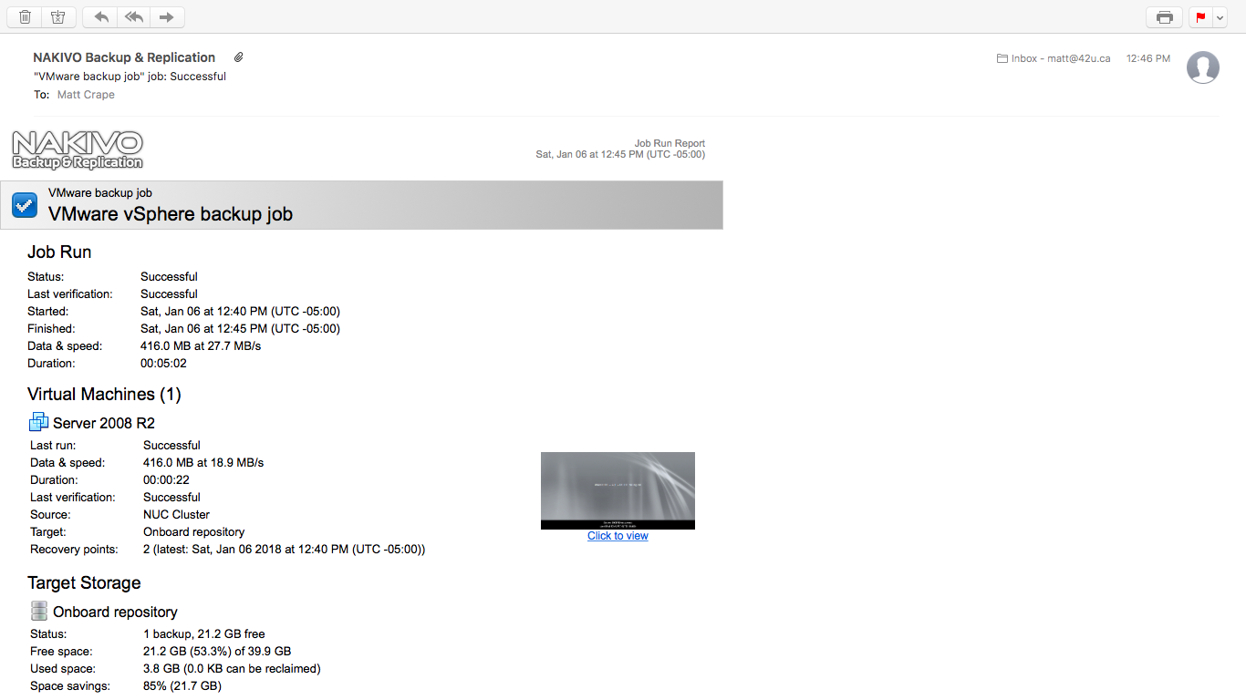 NAKIVO Screenshot Verification Email