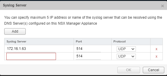NSX-V Syslog added via API edit