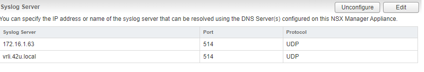 NSX-V Syslog added via API